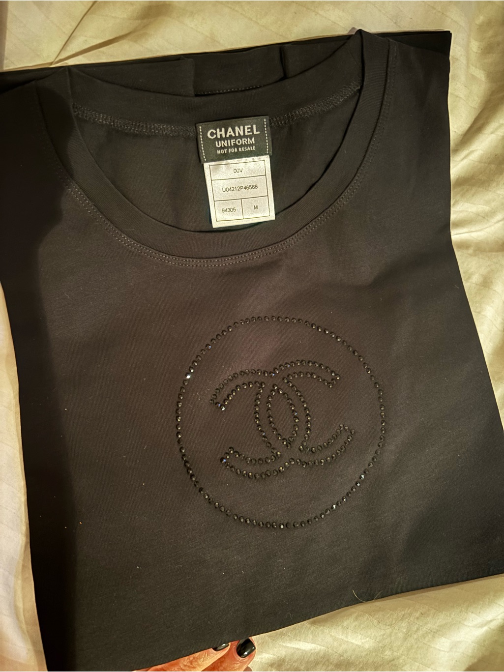 Chanel Black Uniform Logo Tag Tee